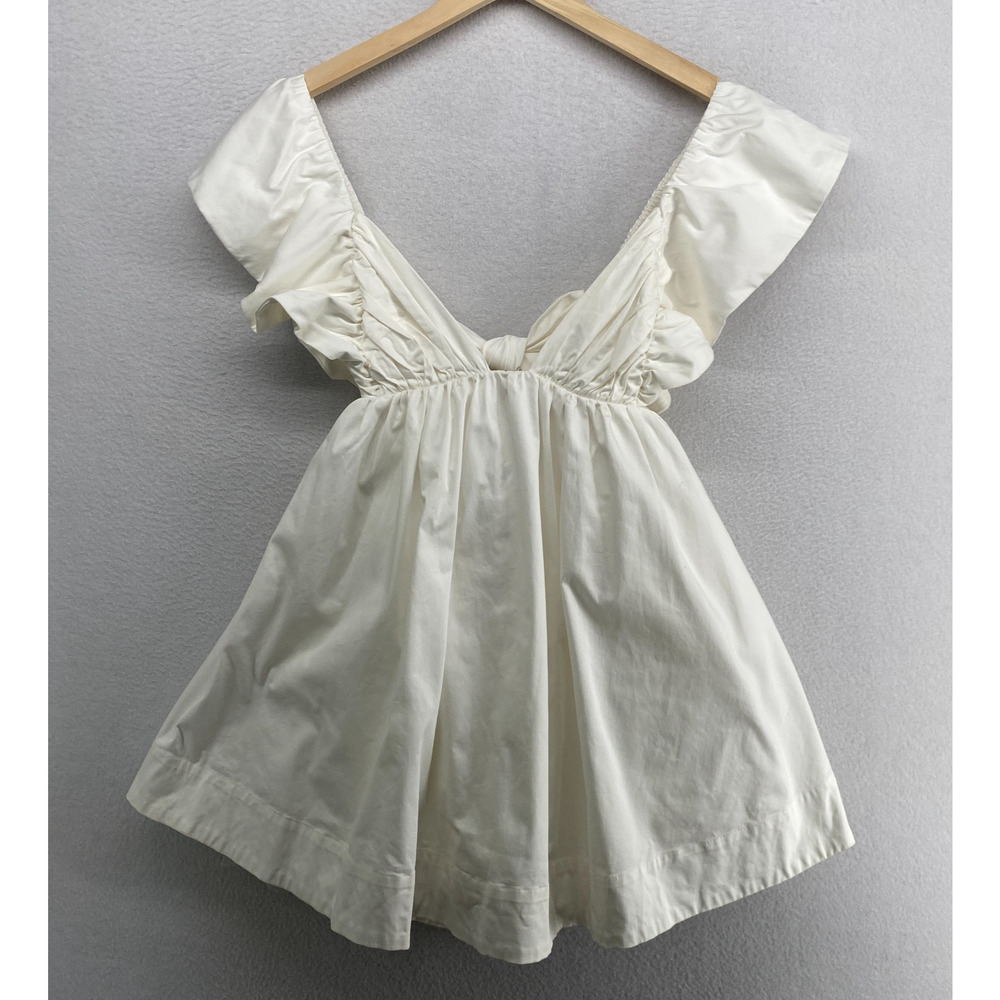 FOR LOVE & LEMONS Dress S Clementine Babydoll Mini Flutter Sleeve Back Tie White - Picture 2 of 12